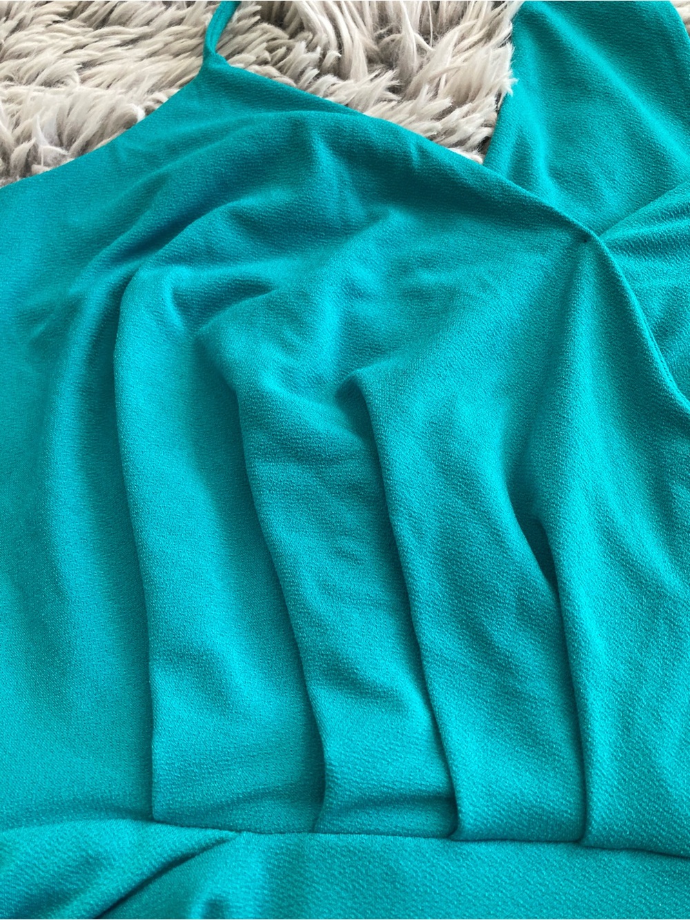 NWOT BCBG Teal Spaghetti-Strap Draped Pocket Mini Dress Medium Revolve - Picture 6 of 11